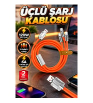 120W Hızlı Şarj Kablosu Turuncu Çoklu Şarj Girişli 6A Yüksek Güç Destekli