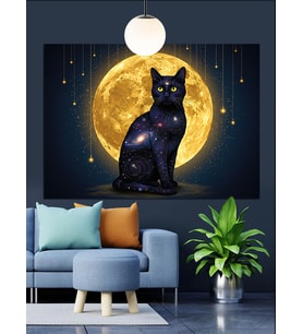 Siyah Kedi Dolunay Işığı Dekoratif Kanvas - Mdf Ahşap Tablo