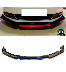 Vw Jetta MK5 Mavi Renkli Şeritli Dilli Ön Lip 4 Prç Parlak Siyah ABS 2005 -2010