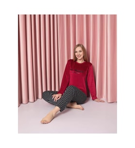 Sude Kadın Kışlık Kadife Pijama Takımı K200/808 - 1 Adet (Kırmızı)