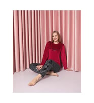 Sude Kadın Kışlık Kadife Pijama Takımı K200/808 - 1 Adet (Kırmızı)
