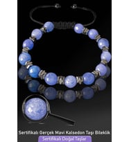 Sertifikalı Fasetli Gerçek Mavi Kalsedon Taşı Bileklik - Ayarlamalı (Çok Renkli)