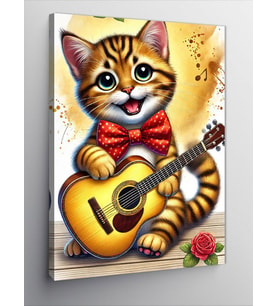 Kanvas Tablo Gitar Çalan Kedi