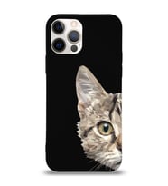 Apple iPhone 12 Pro Max Uyumlu Lansman Kılıf Catface Tasarımlı İçi Kadife Kapak-Siyah (Şeffaf)