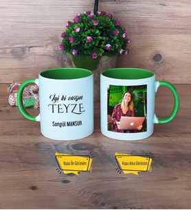 Teyzeye Doğum Günü Hediyesi Kupa Bardak Yeşil Fotoğraflı