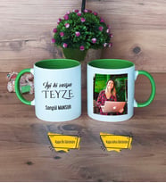 Teyzeye Doğum Günü Hediyesi Kupa Bardak Yeşil Fotoğraflı