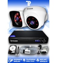 PICAM 2 Kameralı Kare 1 İç Kamera Set 1 TB HDD Full HD Gece Görüşlü Güvenlik Kamerası Sistemi