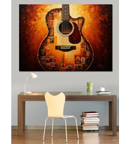 Alevler İçinde Yanan Klasik Gitar Dekoratif Kanvas - Mdf Ahşap Tablo