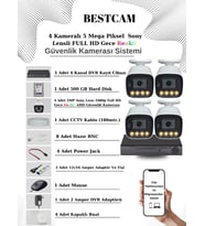 BESTCAM 4 Kameralı Set 5 Mega Piksel Sony Lensli FULL HD Gece Görüşü Renkli Güvenlik Kamera Seti 500 GB HDD