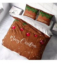 Monohome Yılbaşı Süsü Merry Christmas Çift Kişilik 3D Nevresim Takımı Pamuk Saten (Çok Renkli)