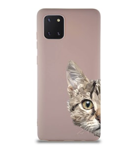Samsung Galaxy A81 Soft Premier Kapak Catface Tasarımlı Silikon Kılıf - Pudra (Şeffaf)