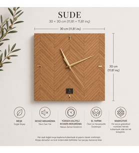 Sude Collection – Doğal Meşe Ahşap Kaplama Duvar Saati