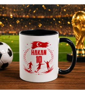 BK Gift Kişiye Özel Türkiye Taraftar Temalı 2026 Dünya Kupası Tasarımlı Siyah Kupa Bardak -6, Tek Yürek Milli Takım Ruhu
