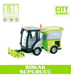 1:16 Sürtmeli Sesli Işıklı Sokak Süpürücü Oyuncak Araba (Çok Renkli)
