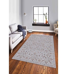 Gri Vintage Kaymaz Tabanlı Makinede Yıkanabilir Halı RV293 - 100 x 160 cm