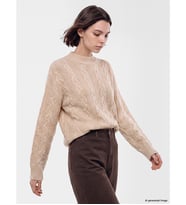 LCW Modest Ekru Dik Yaka Desenli Kadın Triko Tunik