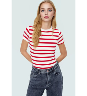 Rahat Günlük Stil Fitted Bluz Vücut Oturan Pamuklu Viskoz Ribana Modern Premium Kalite