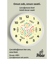 İsme Özel Kalp Detaylı Çocuk Odası Duvar Saati Orta Boy 30 cm Beyaz Camlı Sessiz