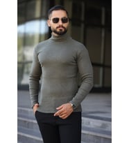 Erkek Yarım Boğazlı Triko Kazak (Haki)