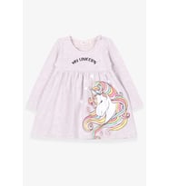 Breeze Kız Çocuk Uzun Kollu Elbise Unicorn 2-6 Yaş, Bej Melanj