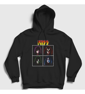 Presmono Unisex Siyah Band Kiss Kapüşonlu Sweatshirt 90970tt