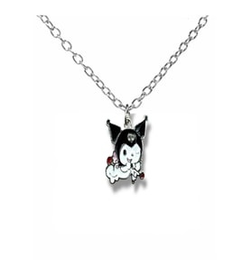 Anime Kuromi Eros Figürlü Kolye – 60 cm Zincirli Sevimli Gotik Aşk Temalı Takı (Gümüş)