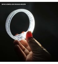 Beyaz-Gümüş Led Işıklı Baskı Yapılabilen Pilli Bileklik Bilezik 1,5 cm Genişlik (5343)