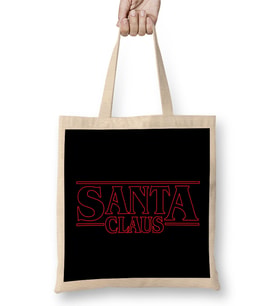 Santa Claus Stranger Things Logo Christmas Bez Çanta Uzun Saplı