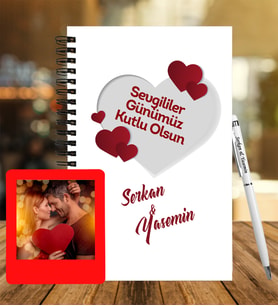 Sevgililer Gününe Özel Ahşap Defter Kalem &  Instagram Çerçeve Hediye Seti 4