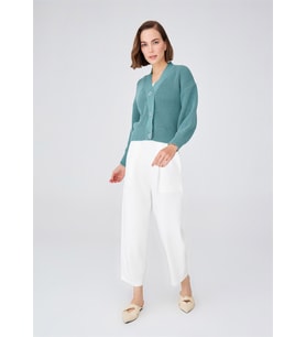 Peraluna OLIVIA CARDIGAN Selanik Örgü %100 Pamuk V Yaka Kadın Triko Hırka - Yeşil