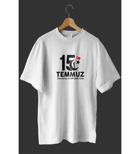 15 Temmuz Baskılı Oversize Beyaz Tişört - Demokrasi Milli Birlik Günü T-Shirt