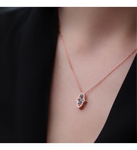 Rosegold Kaplama Çift Taraflı Fatma Ana Eli içi Zirkon Taşlı 925 Ayar Gümüş Kolye
