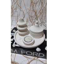 VİDA VAZO TABAKLI MUMLUK SET BEYAZ