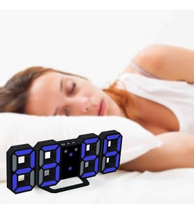 3d Led Dijital Alarm, Termometre ve Takvim Özellikli Masa / Duvar Saati (Mavi)