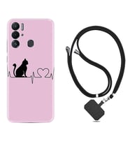Tecno Pova Neo Kılıf Resimli Boyun Askılı İpli Desenli Silikon Pink Cat Heart 1303