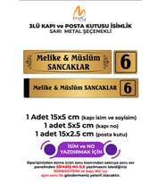 ALTIN METAL KAPI İSİMLİĞİ SETİ 3'LÜ - KAPI İSİMLİĞİ, KAPI NUMARASI, POSTA KUTUSU İSİMLİĞİ