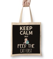 Keep Calm Feed Cat Bez Çanta Uzun Saplı