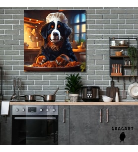 Kare Kanvas Mutfak Tablosu Aşçı Hayvanlar Bernese Mointain Köpek