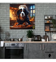 Kare Kanvas Mutfak Tablosu Aşçı Hayvanlar Bernese Mointain Köpek
