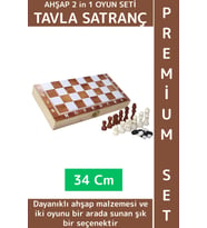 Özel Model Arkadaş Oyun Hediyelik Ahşap Kutulu Tavla Dama Satranç Kompakt Premium Oyun Seti 34 Cm