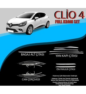Renault Clio Uyumlu 4 Krom Set (Cam Çerçeve.-Yan Kapı Çıt.-Ön Panjur Çıt.- Bagaj Alt Çıta.) Parça (Karışık)