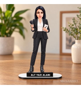 Kişiye Özel Spiker Karikatürlü 18 cm MDF Masaüstü Biblo - Spiker Hediyesi Yeni İş ve Meslek Hediyesi