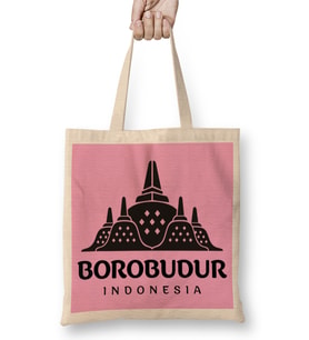 Borobudur Mahayana Buddhist Temple Java Bez Çanta Uzun Saplı