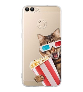 PrintiFy Huawei P Smart ile Uyumlu Kedi 1 Kamera Korumalı Şeffaf Kılıf