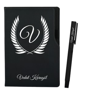 Kişiye Özel Sevgiliye Doğum Günü Hediyesi Siyah Defter ve Roller Kalem Hediye Seti