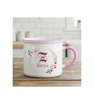 İsme ve Sevgililere Özel Enamel Pembe Kupa Bardak - Sevgililere Özel Kupa (İSİM İÇİN MESAJ ATINIZ) (Beyaz)