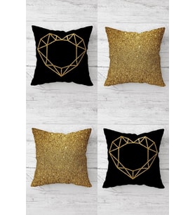 Geometrik Kalp Ve Gold Payet Desen Gizli Fermuarlı Kırlent Kılıfı Koltuk Yastık Kılıfı Takım(4adet)
