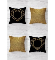 Geometrik Kalp Ve Gold Payet Desen Gizli Fermuarlı Kırlent Kılıfı Koltuk Yastık Kılıfı Takım(4adet)