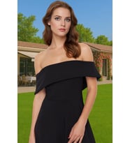 Şık Carmen Yaka A Kesim Midi Abiye Elbise Polyester Elastan Rahat Kullanım Dayanıklı Malzeme