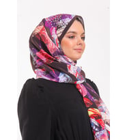 Çiçekli Desen Elegante Seri Şal Eşarp Askısı İle Birlikte 75x200 Siyah Vizon Mor